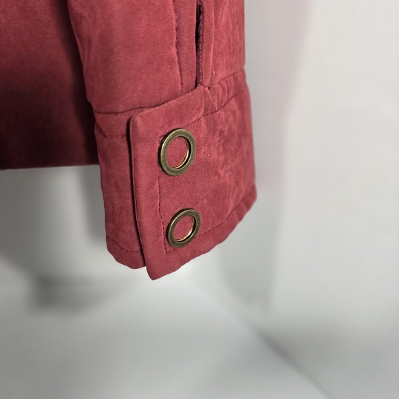 Westbound PL Puffy Jacket In Deep Red with Brass Details Cheetah Lining - Picture 4 of 8